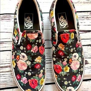 Vans Floral Slip Ons, Size 10